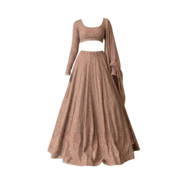 Georgette Lucknowi Sequence Work Rosy Brown Lehenga Choli
