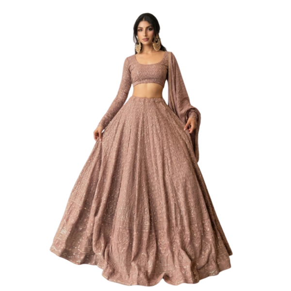 12 Georgette Lucknowi Sequence Work Rosy Brown Lehenga Choli