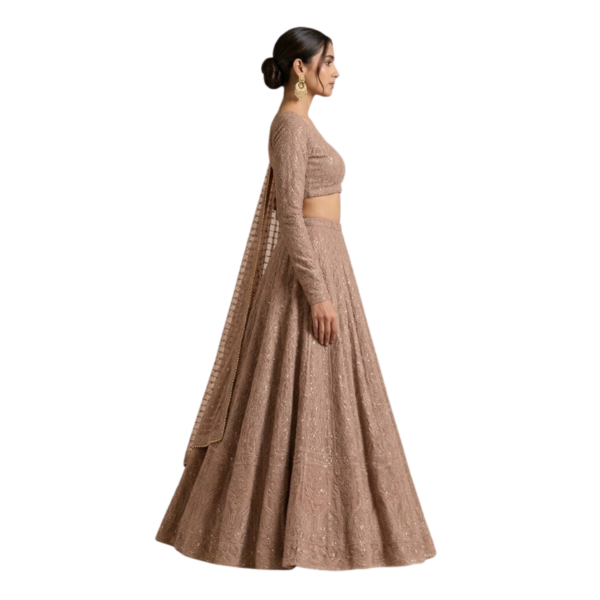 13 Georgette Lucknowi Sequence Work Rosy Brown Lehenga Choli
