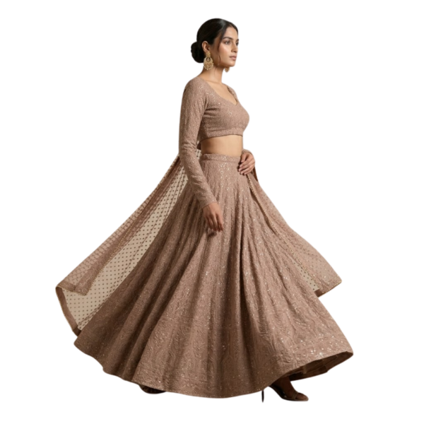 14 Georgette Lucknowi Sequence Work Rosy Brown Lehenga Choli