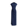 Asymmetrical Neck Ruched Fit Navy Blue Maxi Dress