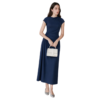 Asymmetrical Neck Ruched Fit Navy Blue Maxi Dress