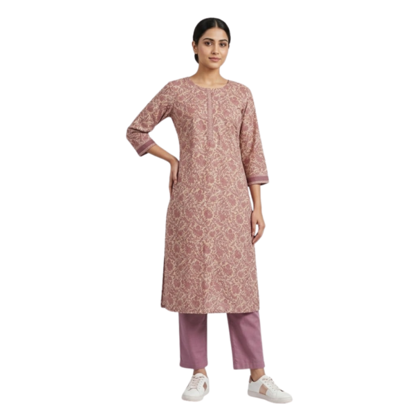 Avni Beige Cotton Printed Floral Pant & Kurta Set