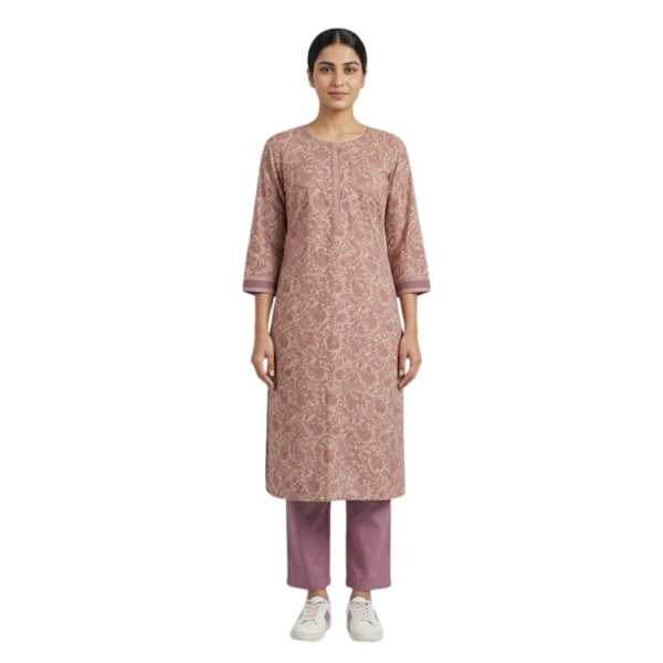 Avni Beige Cotton Printed Floral Pant & Kurta Set